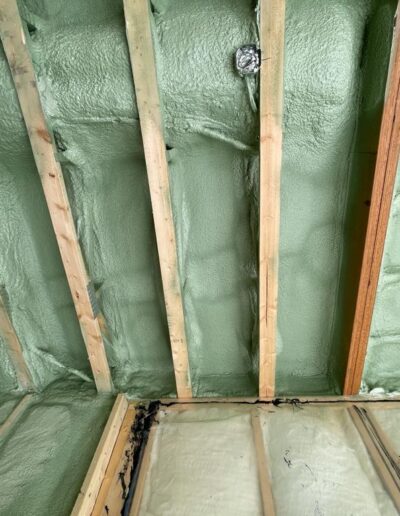 Spray Foam Insolation installed in a corners and joints. Well coted insolation for walls, ceilings and more.