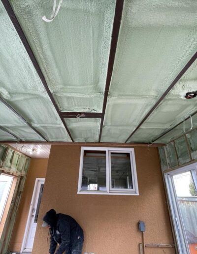 Spray Foam Insolation installed in a Small House. Well coted insolation for walls, ceilings and more.