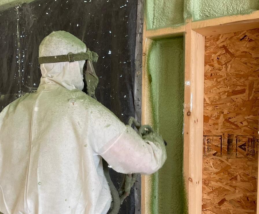 Drywall in dim lighting on a construction site