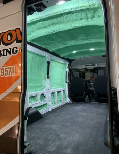 Spray Foam Insolation installed Browns Plumbing Van. Well coted insolation the full interior of the van.