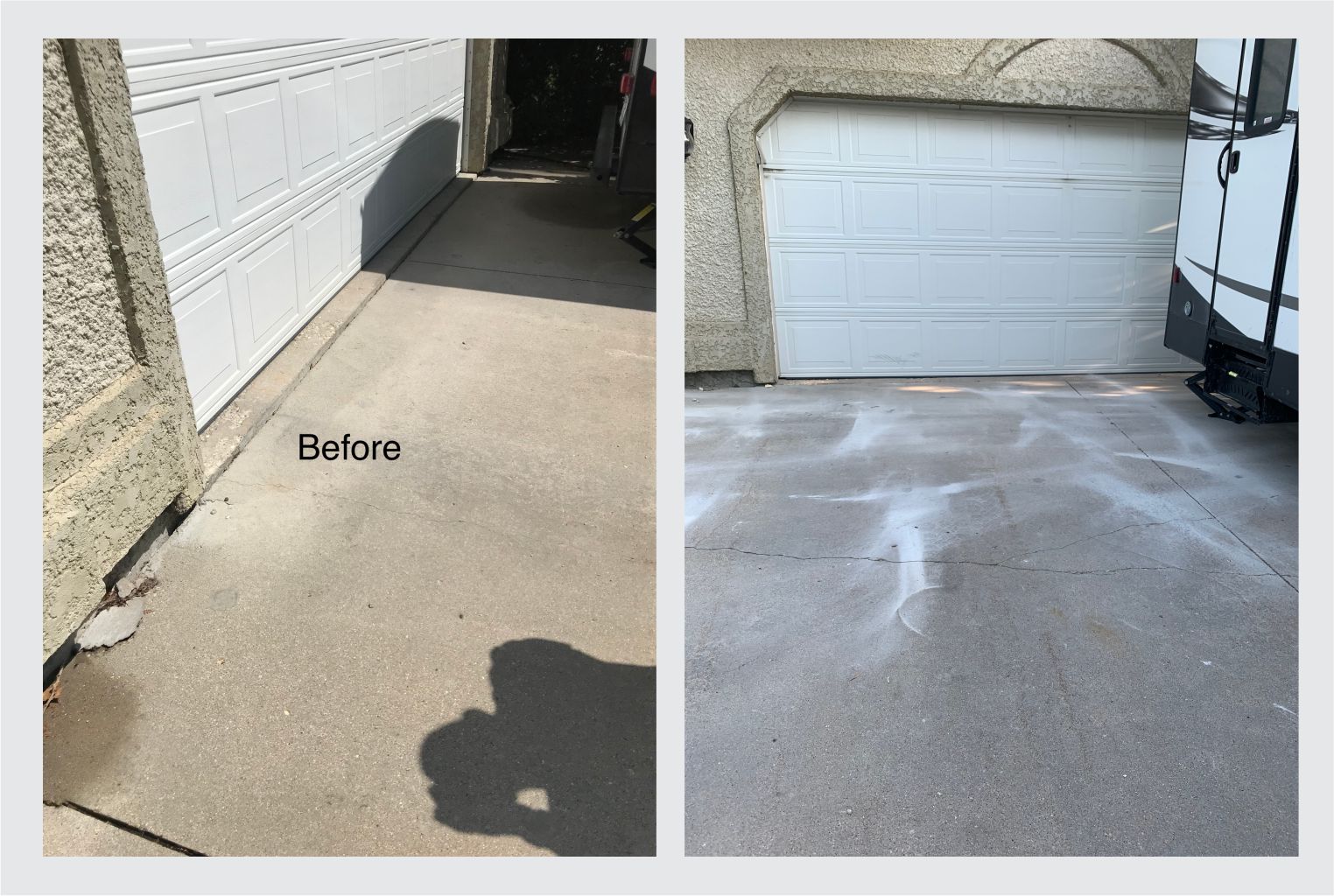 Slab Jacking Before and After image. Lifting concreate with foam to where it needs to be